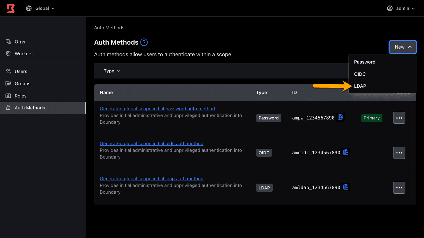 Admin Console new LDAP auth method